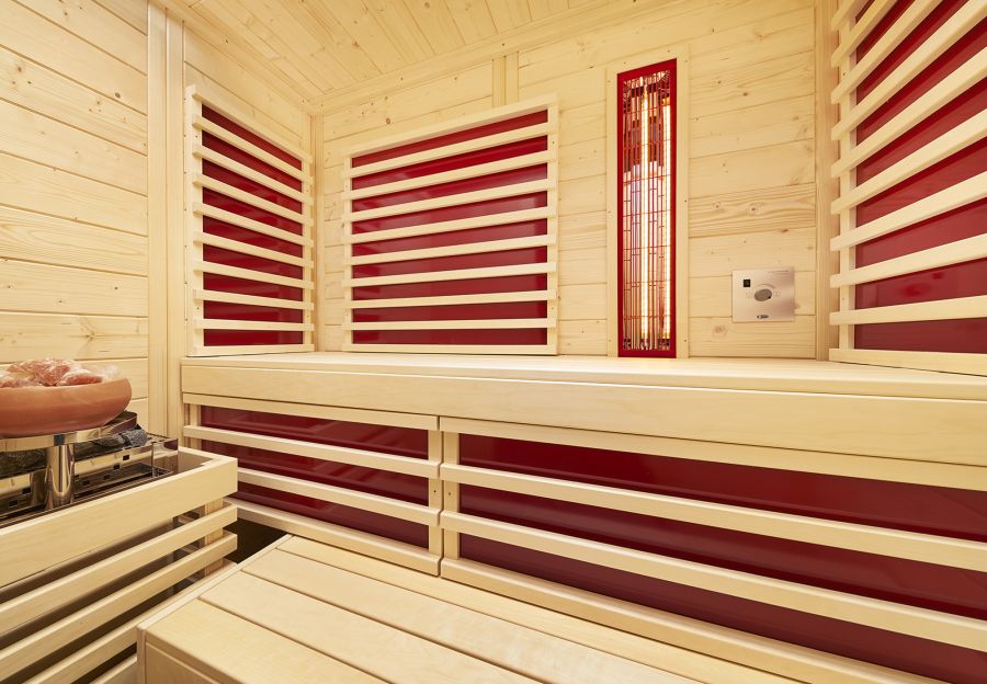 Komibsauna und Infrarotkabine Vitalis Complete 148, inkl. Verdampferofen und VitalLight ABC Strahler