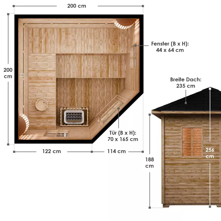 Aussensauna Eldur inkl. Ofen, 200 x 200 cm