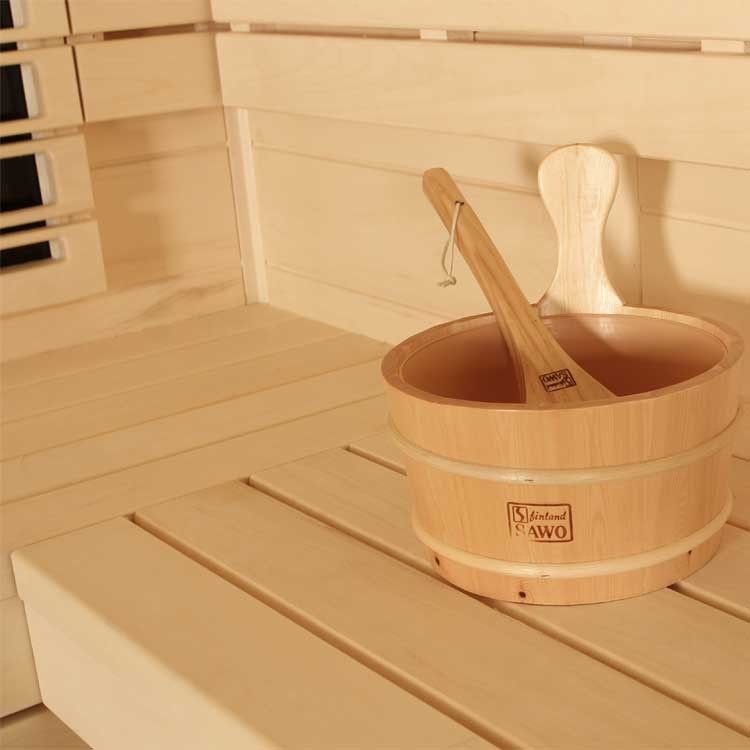 Innensauna/Kombisauna AWT E1201A-IR aus Pappelholz inkl. Saunaofen Vitra mit Vollspektrumstrahler / 236 x 236 cm