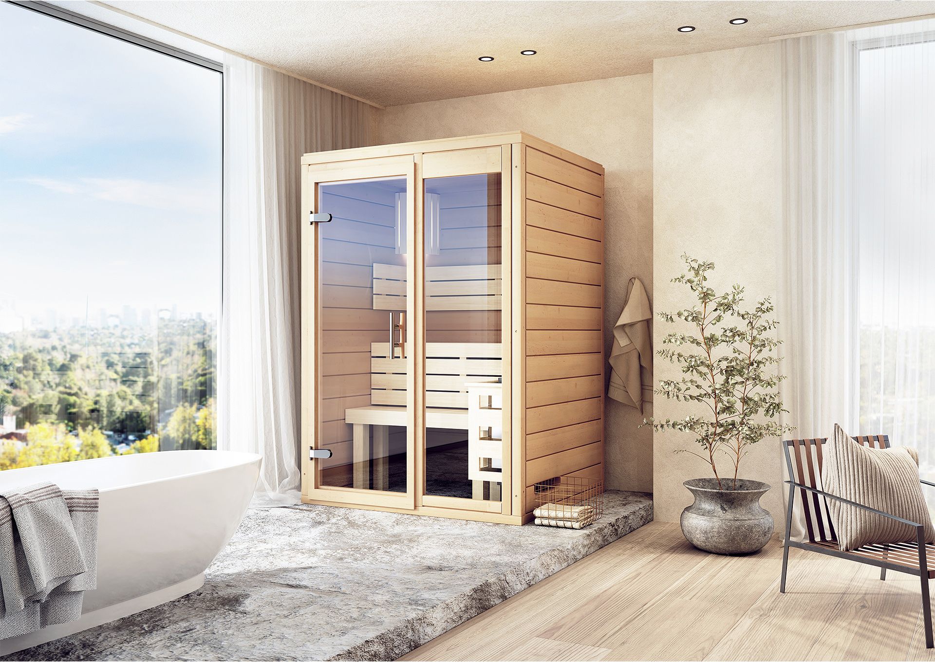 Massivholzsauna Espoo Mini 1,40 m x 1,20 m x 2,02 m