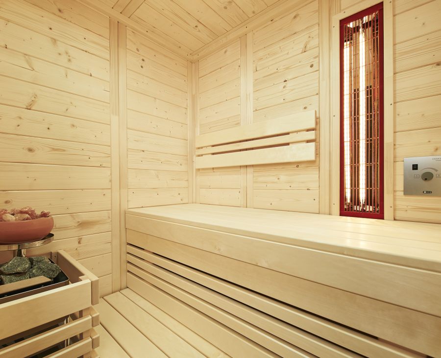 Komibsauna und Infrarotkabine Vitalis Complete 148, inkl. Verdampferofen und VitalLight ABC Strahler