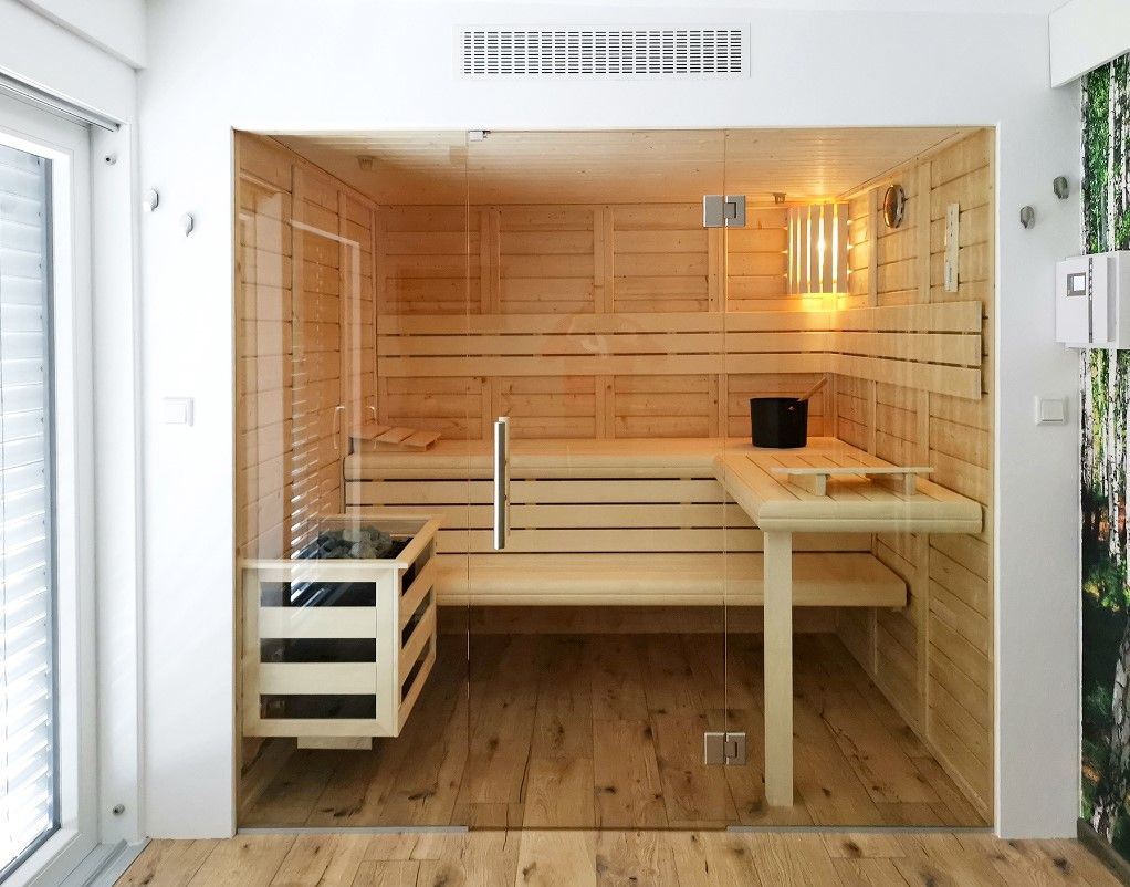 Luxus Massivholzsauna Star mit Glasfront Sonderbau