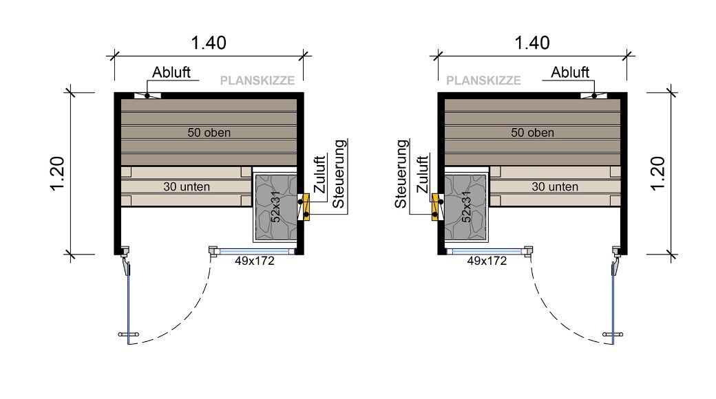 Massivholzsauna Espoo Mini 1,40 m x 1,20 m x 2,02 m