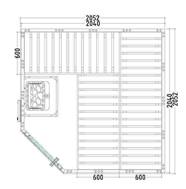 Massivsauna Wellfun Corner ohne Ofen /  206 x 205 x 204