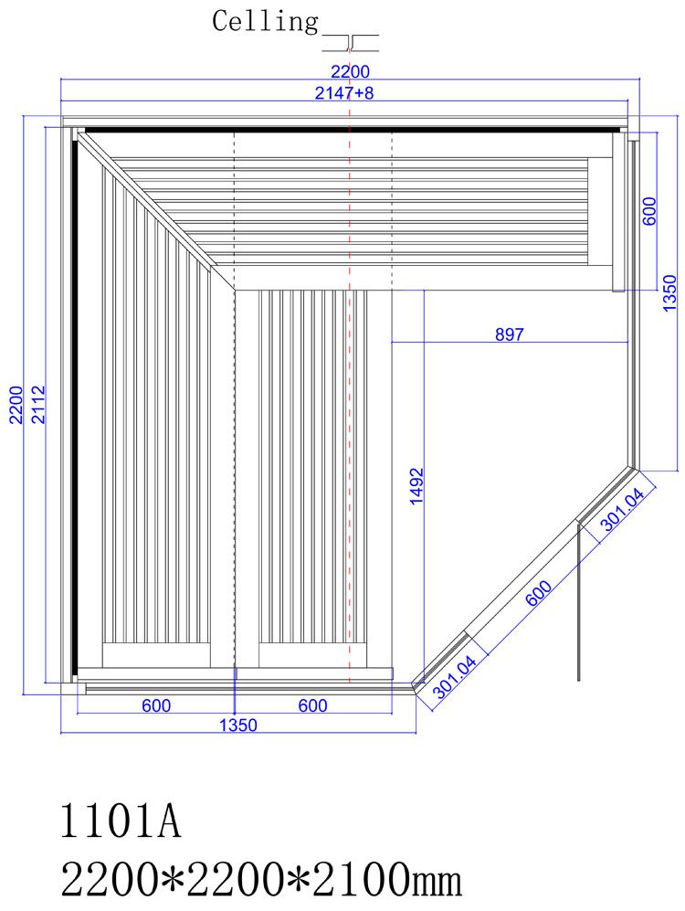 Kombisauna B1103A Hemlock 180x105 4.5kW TheWall Bi-O