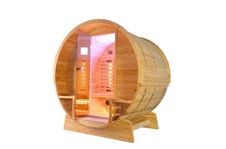 Infrarot Fasssauna aus Zedernholz Rustikal mit Veranda / 153x196x216,5cm