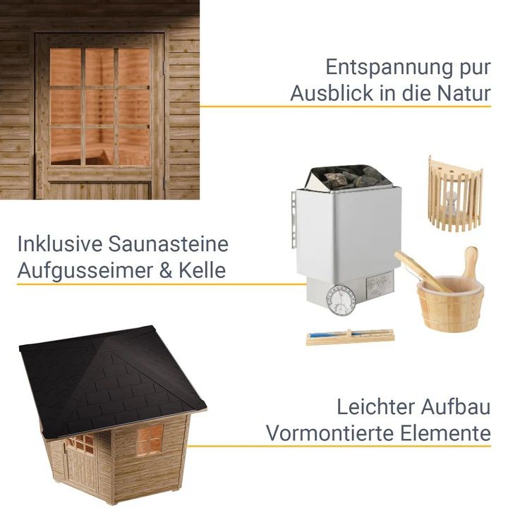 Aussensauna Eldur inkl. Ofen, 200 x 200 cm