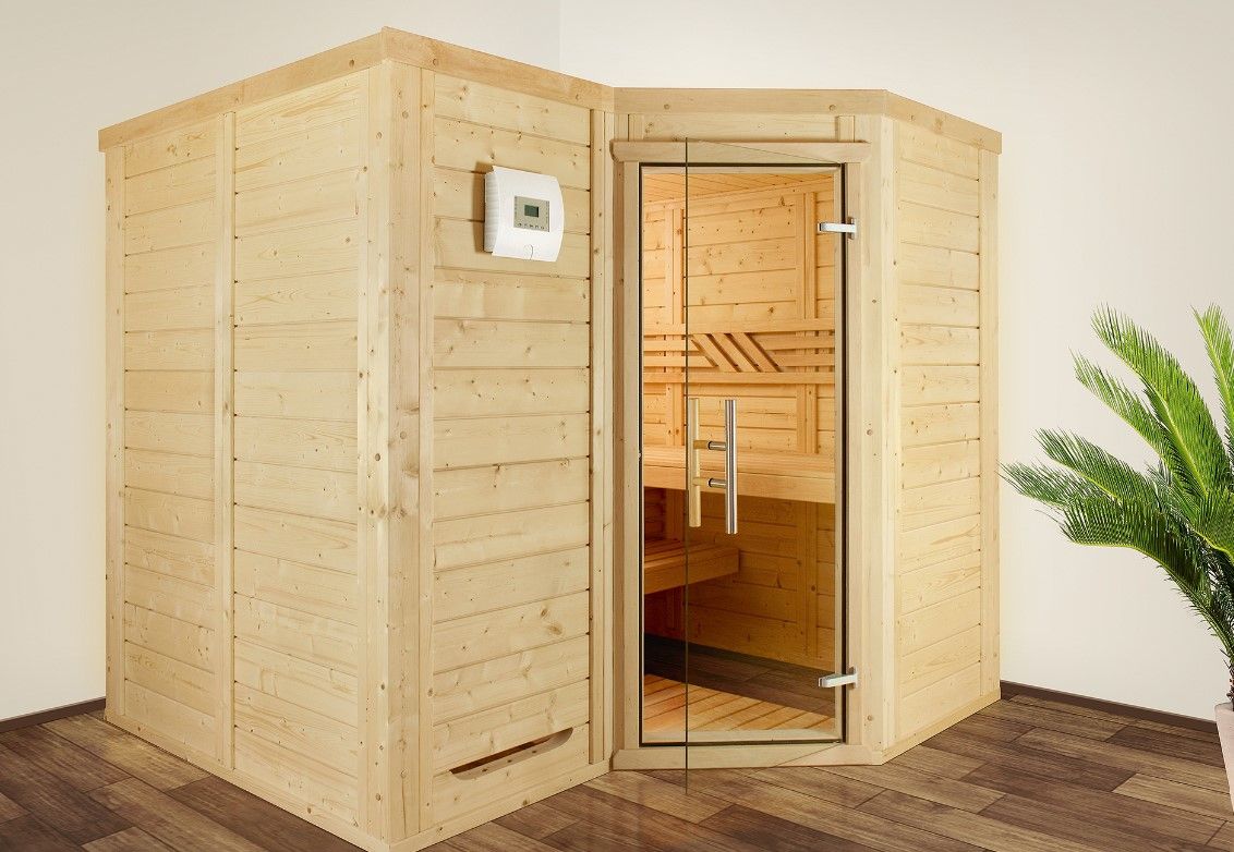 Luxus Massivholzsauna Star 6-Eck nach Maß